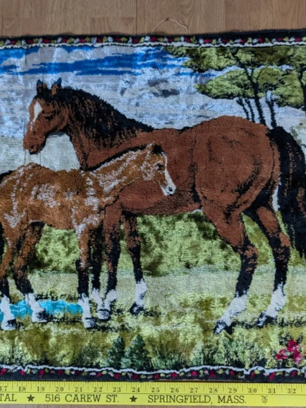 Vintage GORGEOUS Velvet Horse Tapestry Wall Hanging Rug  15.5 x 6